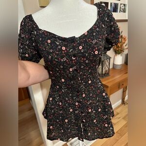 Floral Black Button-Up Women's Top